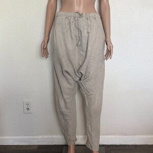 Knock Knock Linen Shanti Drop Crotch Pants S Oatmeal Boho Lagenlook